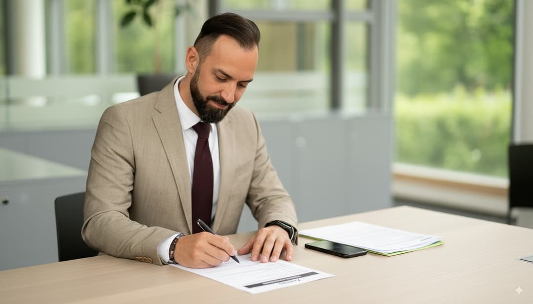 Ioannis beim Aufsetzen von Verträgen